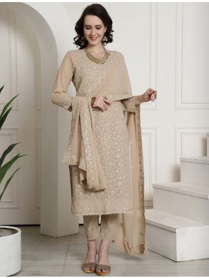 Beige Georgette Salwar Kameez With Resham Thread Work small FABSL21636
