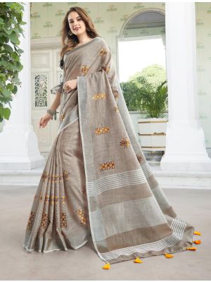 Beige Linen Elegant Saree