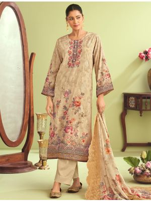 Beige Muslin Embroidered Ready To Wear Salwar Kameez FABSL22239