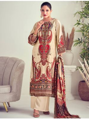 Beige Muslin Printed Salwar Kameez With Thread Work small FABSL21641