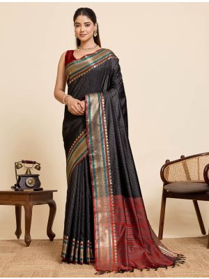 Black Art Silk Saree With Golden Zari Work
