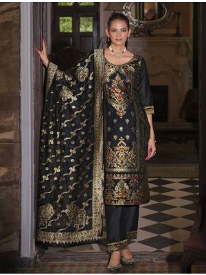 Black Banarasi Art Silk Ready To Wear Salwar Kameez FABSL22279