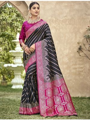 Black Banarasi Silk Traditional Pattern Saree