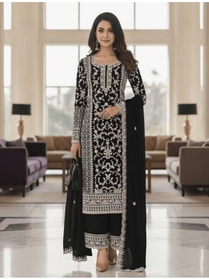 Black Butterfly Net Semi Stitched Salwar Kameez small FABSL22510