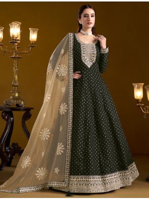 Black Chanderi Embroidered Anarkali Suit small FABSL21943