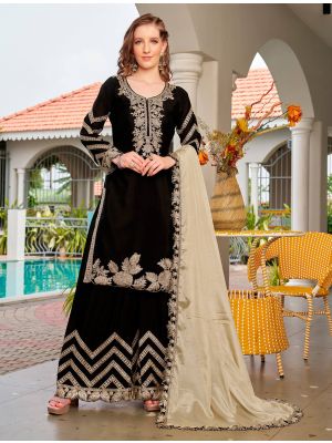 Black Chinon Embroidered Ready To Wear Salwar Kameez FABSL22251