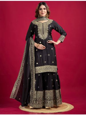 Black Chinon Sequined Ready To Wear Sharara Suit swatch FABSL22177