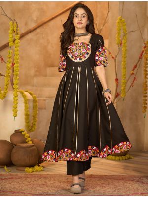 black cotton navratri special kurta pant set fabku21132