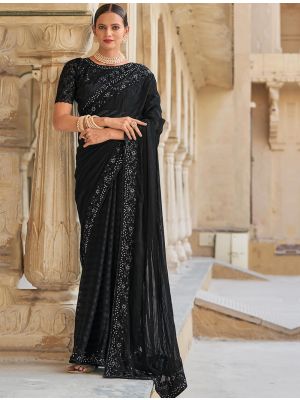 Black Fancy Embroidered Saree With Moti Work