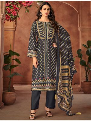 Black Muslin Printed Salwar Kameez With Handwork small FABSL22153
