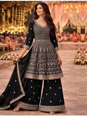 Black Pure Georgette Ready To Wear Salwar Kameez FABSL22414