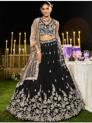 Black Satin Silk Embroidered Ready To Wear Lehenga thumbnail FABLE20493