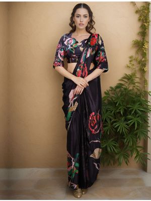 Black Silk Crepe Ready To Wear Saree