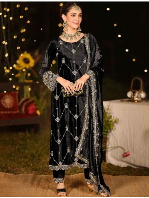 Black Velvet Designer Salwar Kameez With Zardosi Work small FABSL22332