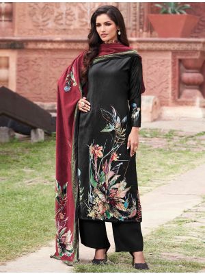 Black Velvet Printed Salwar Kameez With Contrast Dupatta small FABSL21700