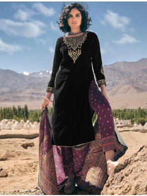 Black Velvet Salwar Kameez With Cording Embroidery small FABSL21666