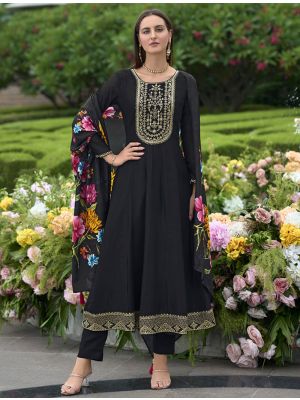 Black Vichitra Silk Embroidered Ready To Wear Salwar Kameez FABSL22270