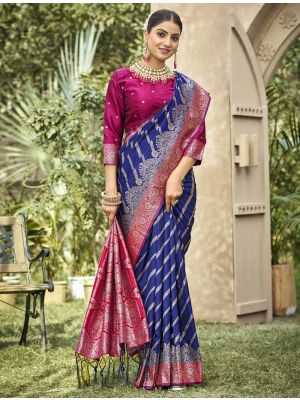 Blue Banarasi Silk Traditional Pattern Saree