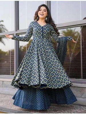 Blue Cotton Silk Readymade Palazzo Suit FABSL21847