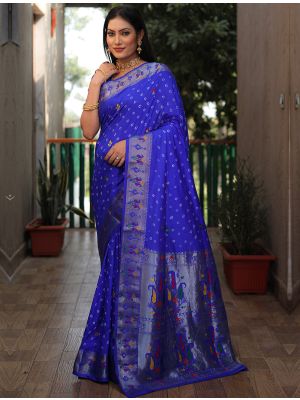 Blue Dola Silk Bandhej Printed Saree With Zari Work