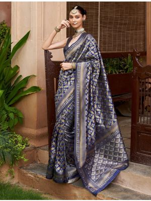 Blue Viscose Silk Saree With Brocade Weaving