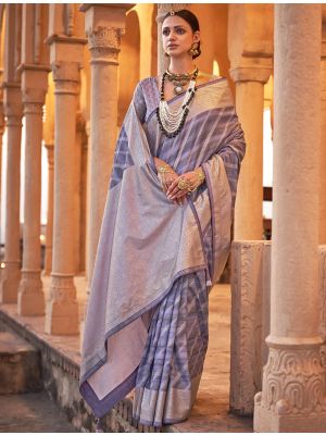 Bluish Purple Viscose Silk Saree With Weaving And Foil Print