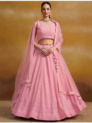 Blush Pink Georgette Embroidered Lehenga Choli With Sequin small FABLE20578