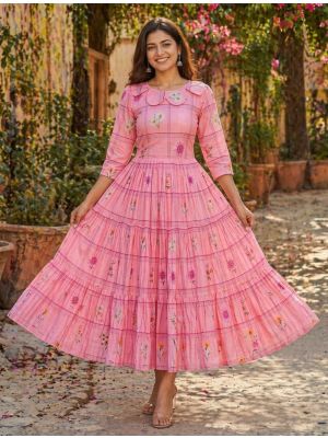 blush pink muslin fit and flare midi dress fabku21240
