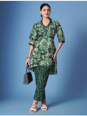 bottle green crepe silk stylish co ord with scarf fabku21085