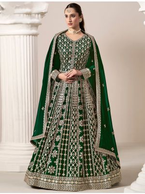Bottle Green Georgette Embroidered Anarkali Suit small FABSL21939