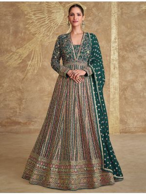 Bottle Green Georgette Pre Stitched Anarkali Suit In XL small FABSL22115