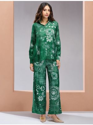 bottle green muslin silk stylish co ord set fabku21095