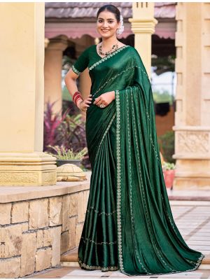 Bottle Green Shimmer Chiffon Party Wear Saree