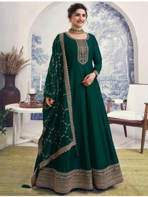 Bottle Green Silk Georgette Semi Stitched Anarkali Suit small FABSL21820