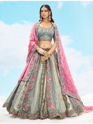 Bright Grey Silk Premium Designer Lehenga small FABLE20451