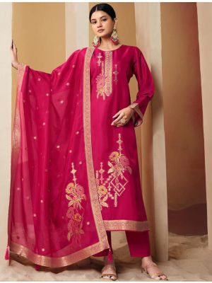 Bright Magenta Silk Jacquard Elegant Salwar Kameez small FABSL22173