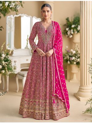 Bright Pink Georgette Premium Ready To Wear Anarkali Suit small FABSL22469