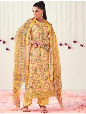 Bright Yellow Pure cotton Salwar Kameez With Crosio Lace small FABSL21606