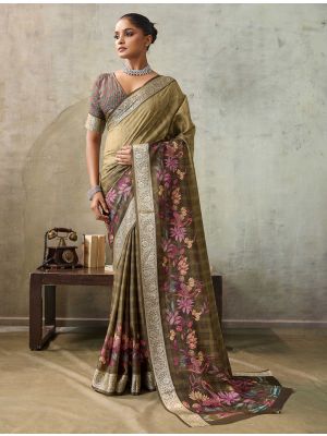 Brown Crepe Viscose Digital Printed Saree