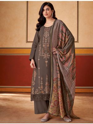 Brown Muslin Embroidered Salwar Kameez small FABSL22152