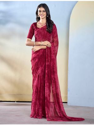 Burgundy Georgette Ready To Wear Saree With Unstitched Blouse FABSA22499
