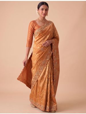 Burnt Orange Banarasi Silk Embroidered Saree