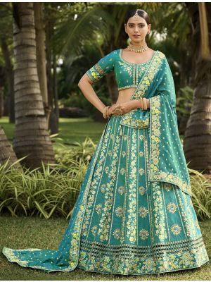 Carebbean Green Banarasi Silk Designer Wedding Lehenga small FABLE20373