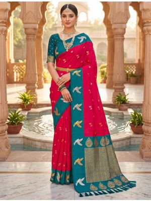 Cerise Pink Art Silk Traditional Pattern Zari Woven Saree