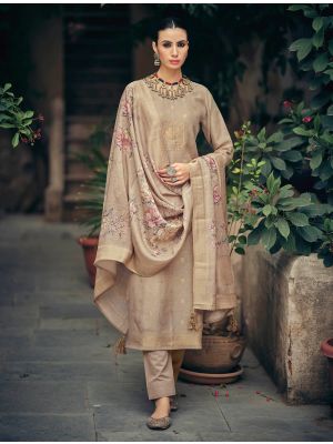 Champagne Beige Cotton Silk Semi Stitched Salwar Kameez small FABSL22508