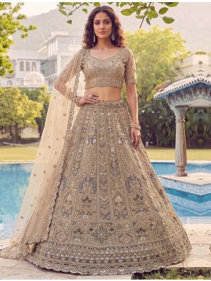 Champagne Beige Net Wedding Lehenga with Intricate Embroidery small FABLE20582
