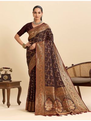 Coffee Brown Art Silk Zari Woven Saree