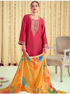 Coral Raw Silk Embroidered Salwar Kameez small FABSL21652