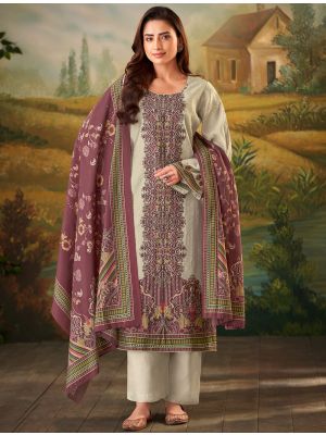 Cream And Magenta Muslin Pakistani Salwar Kameez small FABSL22141