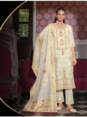 Cream Banarasi Art Silk Ready To Wear Salwar Kameez FABSL22283